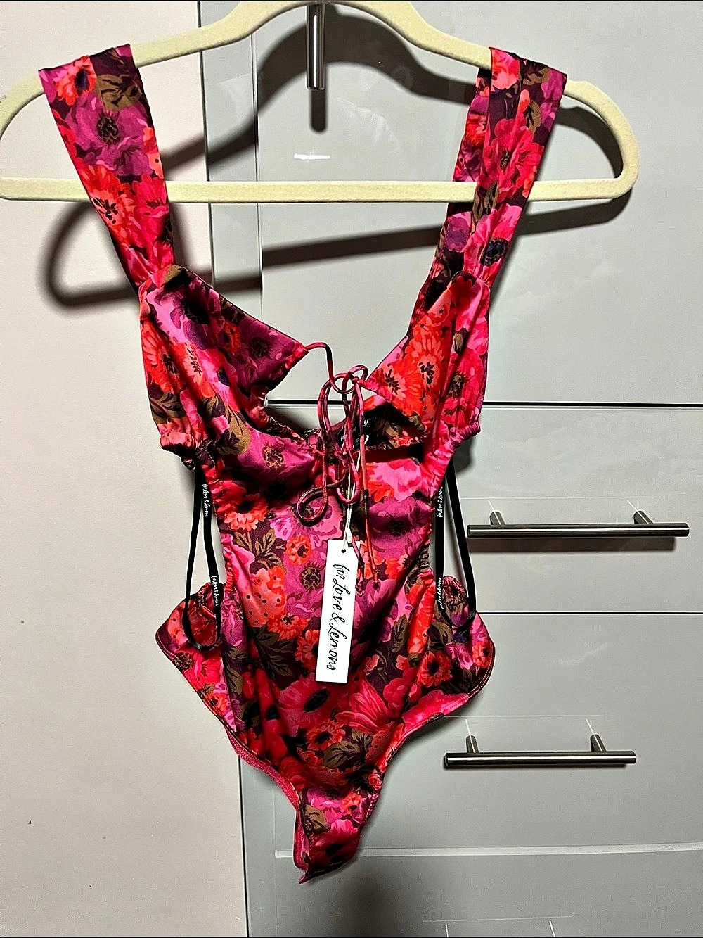 For Love & Lemons Floral One-Piece bodysuit in Pink & Red Size XS NWT